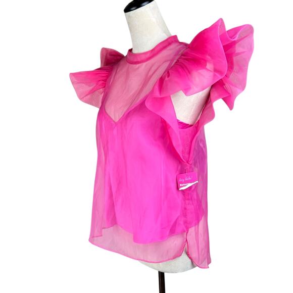 Buddy Love NWT Kaycee Hot Pink Organza Ruffle Flare Sleeve Sheer Party Top - Picture 4 of 12